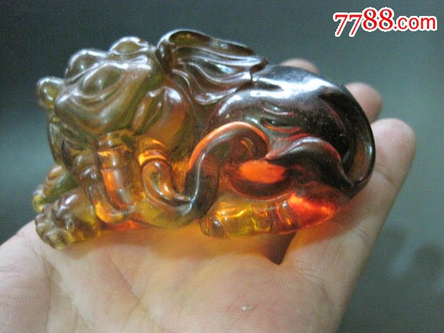 古玩古董收藏品清代老物件老蜜蜡老琥珀精雕大象雕件摆件把件