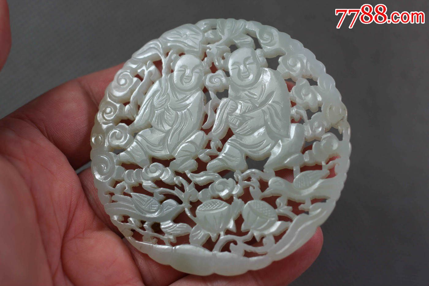 文物商店库存特大和合二仙玉佩_和田玉_第4张_7788玉器
