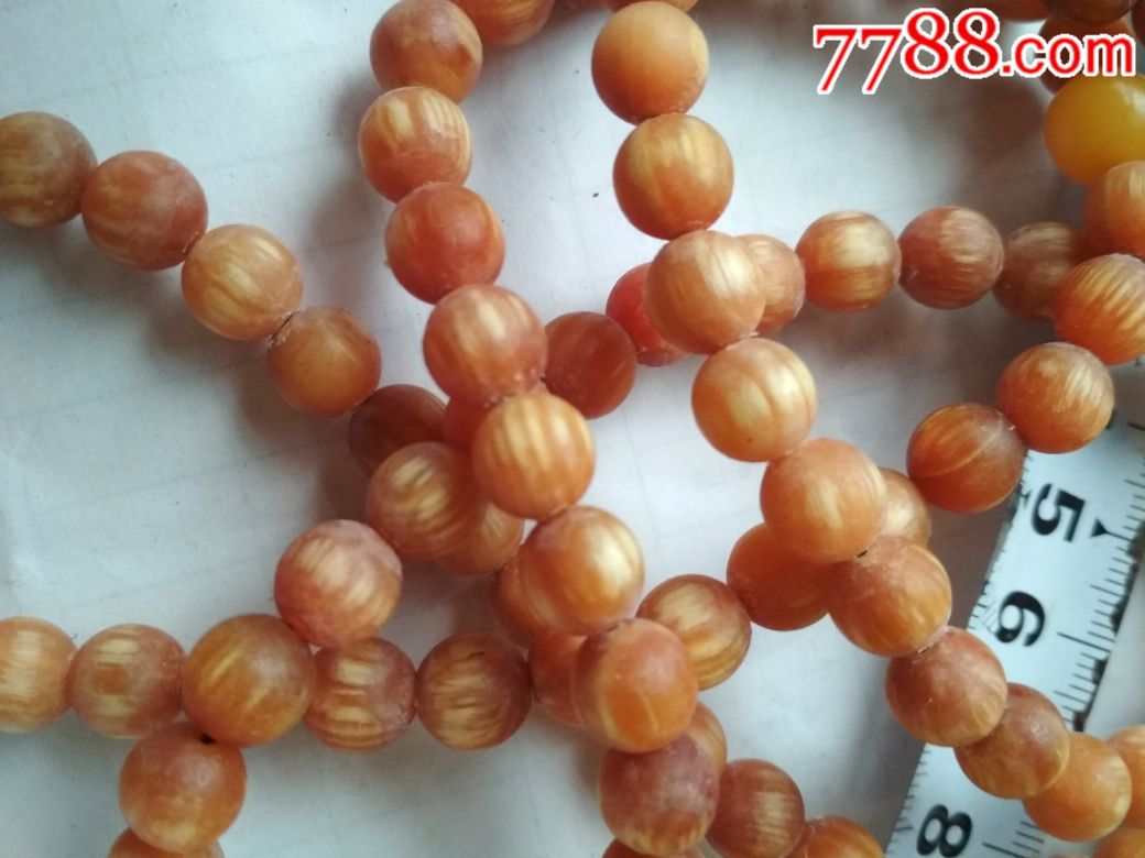 全透琥珀木108佛珠项链8mm