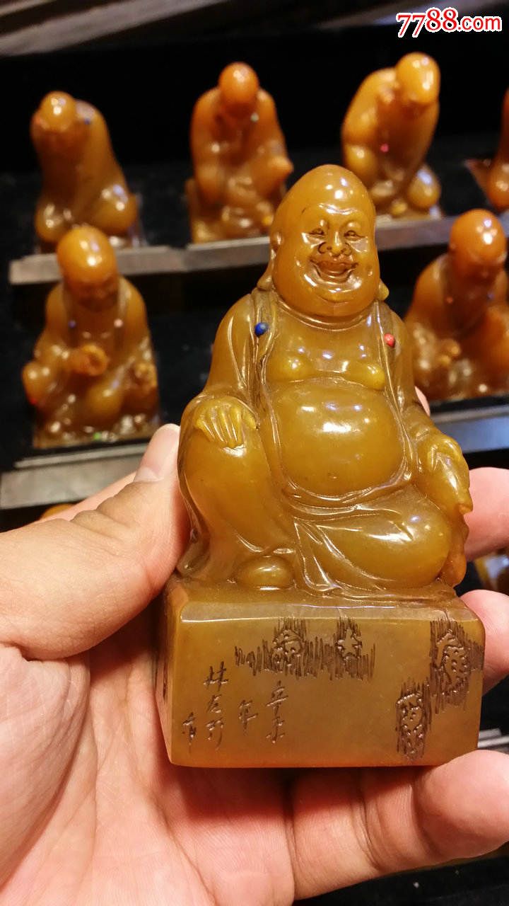 民国雕刻大师林友竹作品老寿山石镶宝十八罗汉一套高13cm