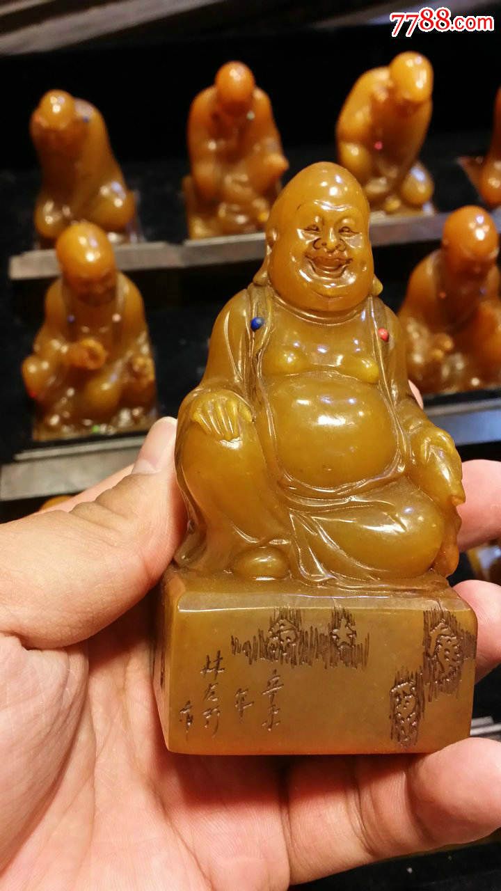 民国雕刻大师林友竹作品老寿山石镶宝十八罗汉一套高13cm