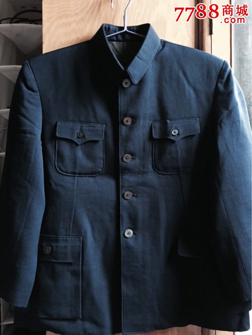 全新毛料中山装藏蓝色