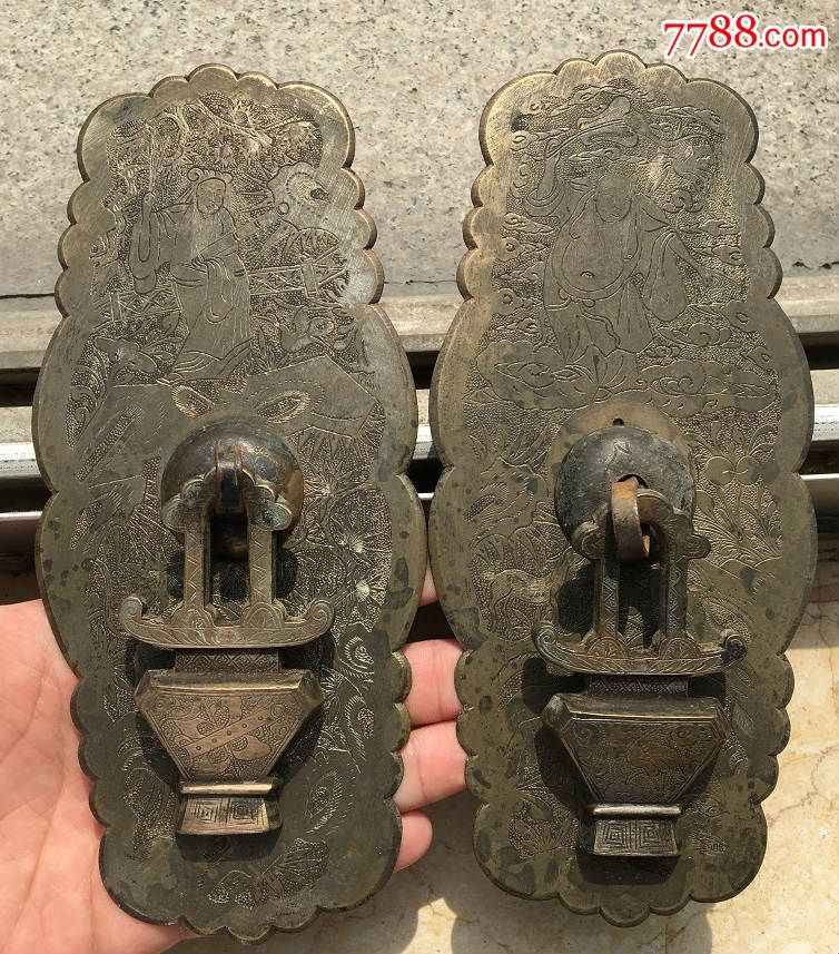 手工錾刻厚重的八仙人物门鼻儿全套