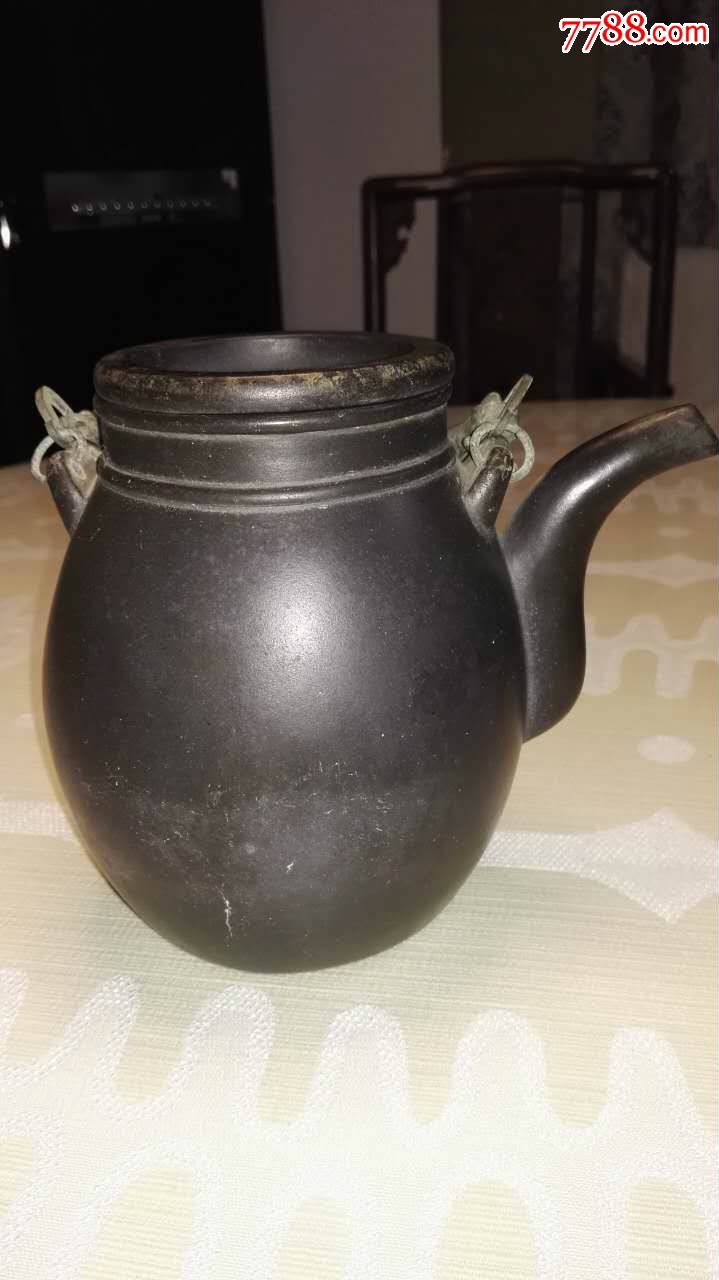 民国时期仿时大彬款黑泥提梁紫砂壶(保老)
