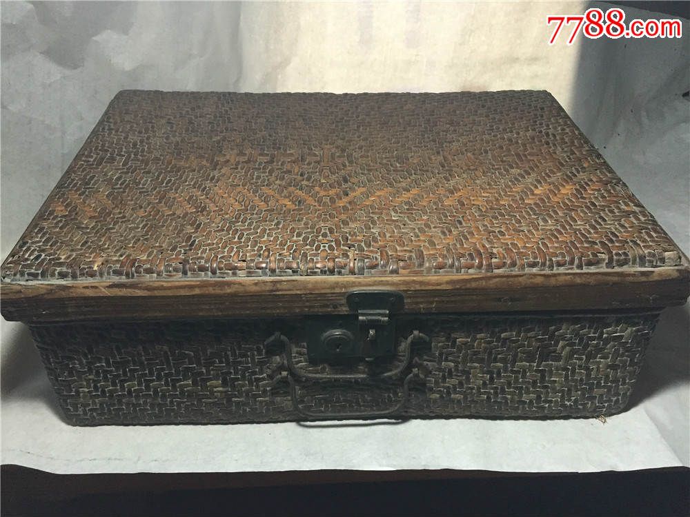 民国铜把老藤箱手提箱柳条藤条箱