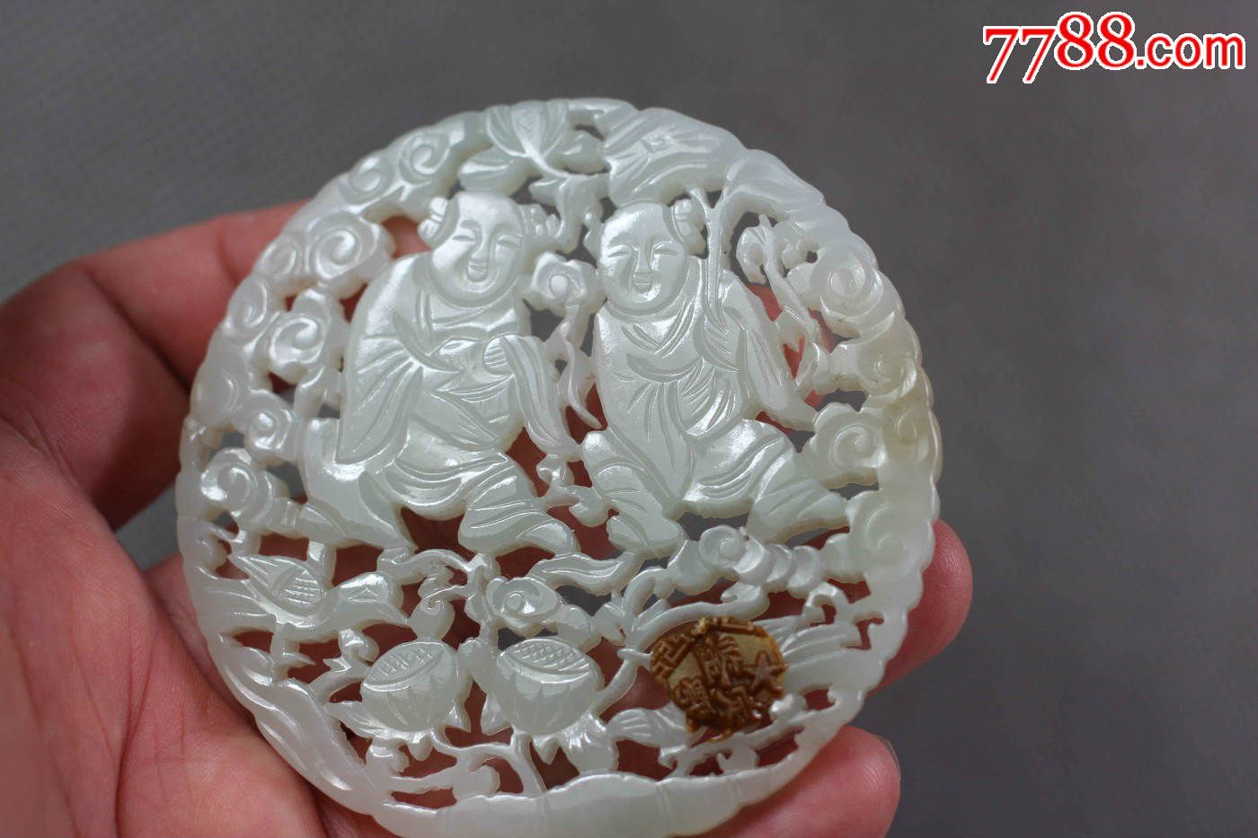 文物商店库存特大和合二仙玉佩