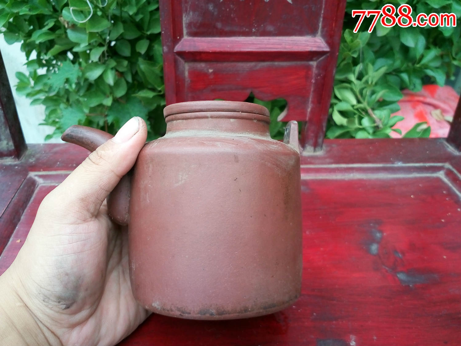 民国宜兴朱砂红老紫砂壶顺华三个款民俗收藏饭店装修摆件包老