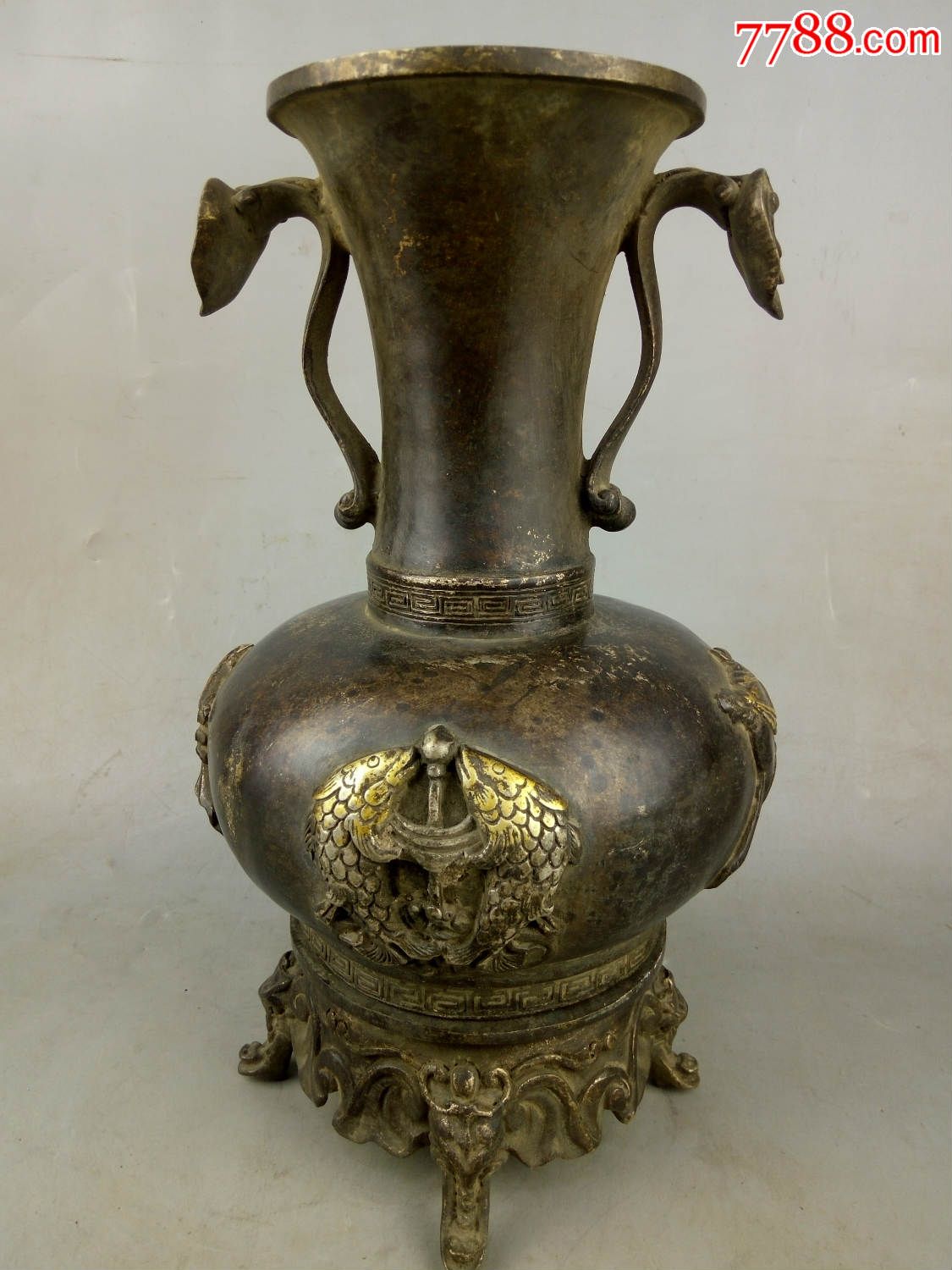 清代老铜双耳瓶摆件_铜杂件_第2张_七七八八铜器收藏