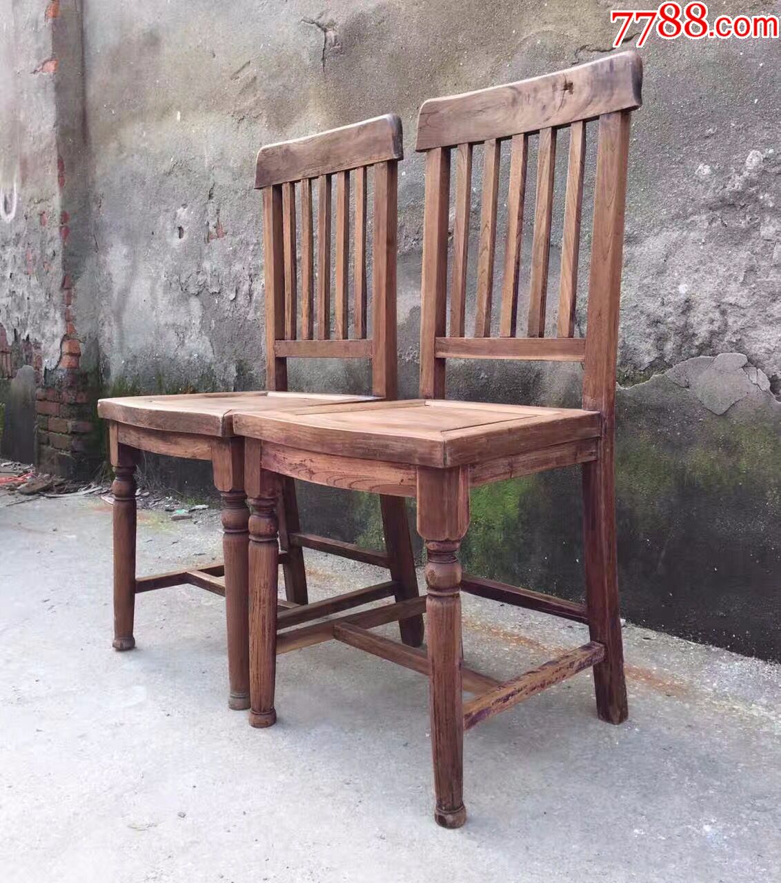 民国榉木靠背椅一对
