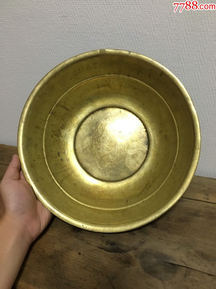 民国厚重精黄铜铜盆