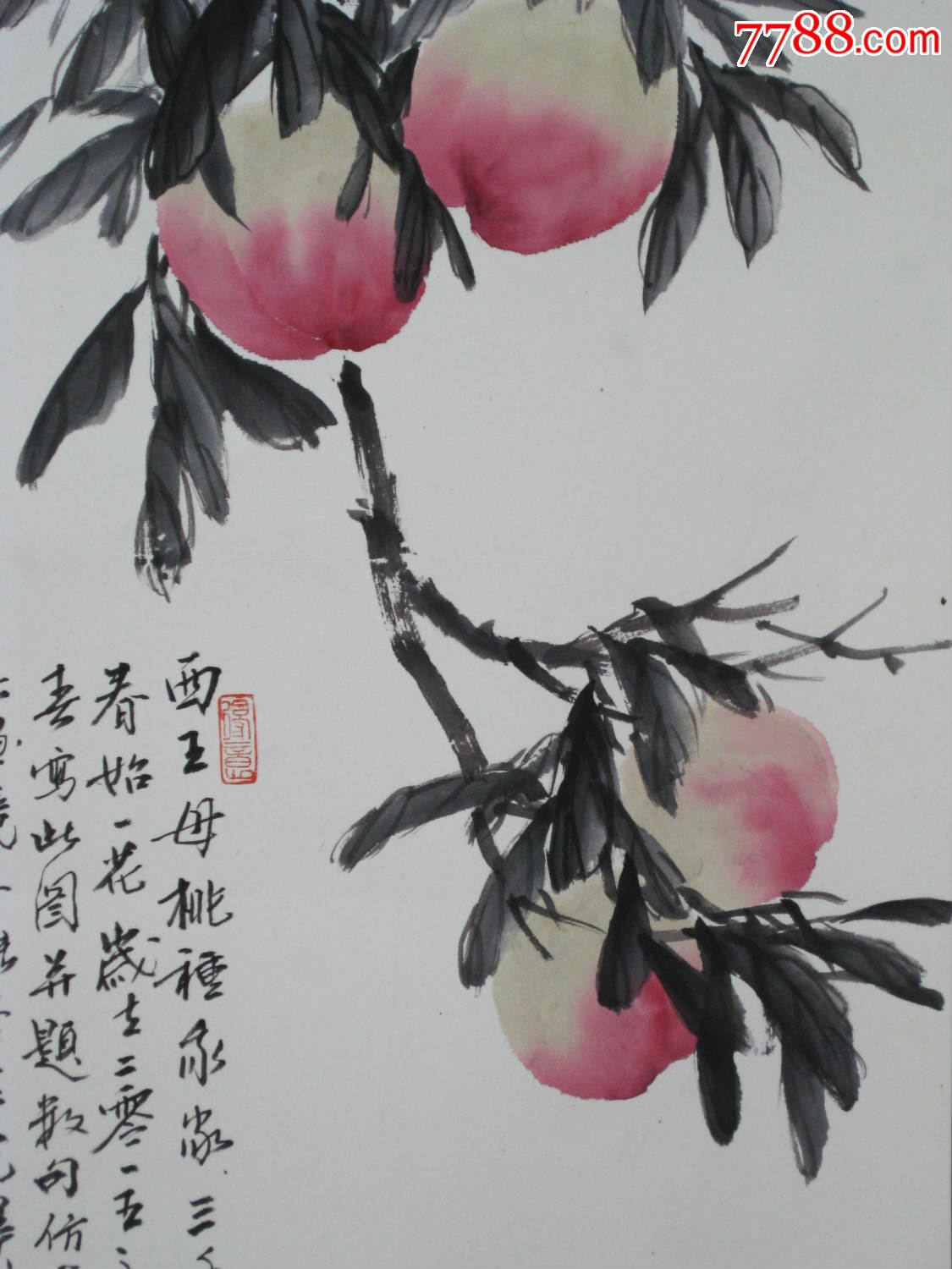 王显翱作品16【千年仙桃献寿图】画芯100乘50已裱轴